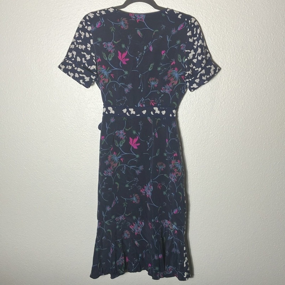 Tanya Taylor Blue Luisa Mixed Print Silk Wrap Dress Floral‎ Short Sleeve Midi 2 - Picture 5 of 5